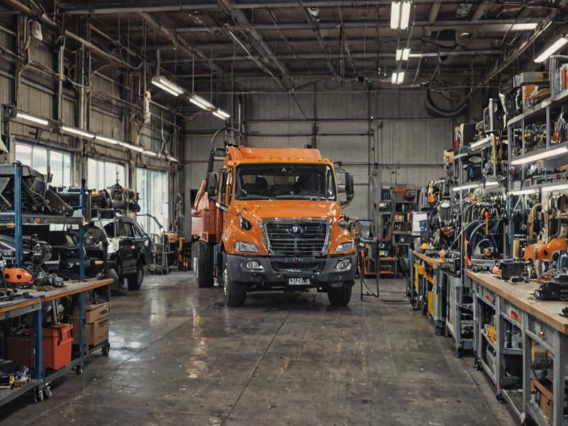 Professional truck repair shop interior